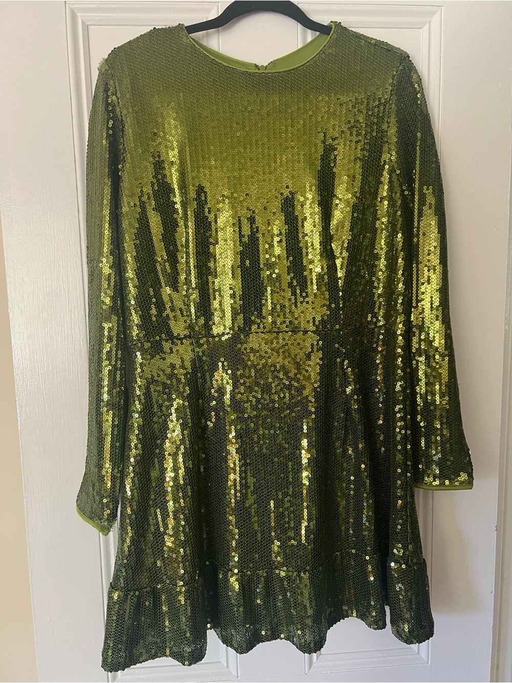 Scoop NYC Olive Green Sequin Long-Sleeve Party Dress